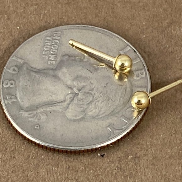 14K all Gold 3MM Ball Stud Earrings - Picture 1 of 6